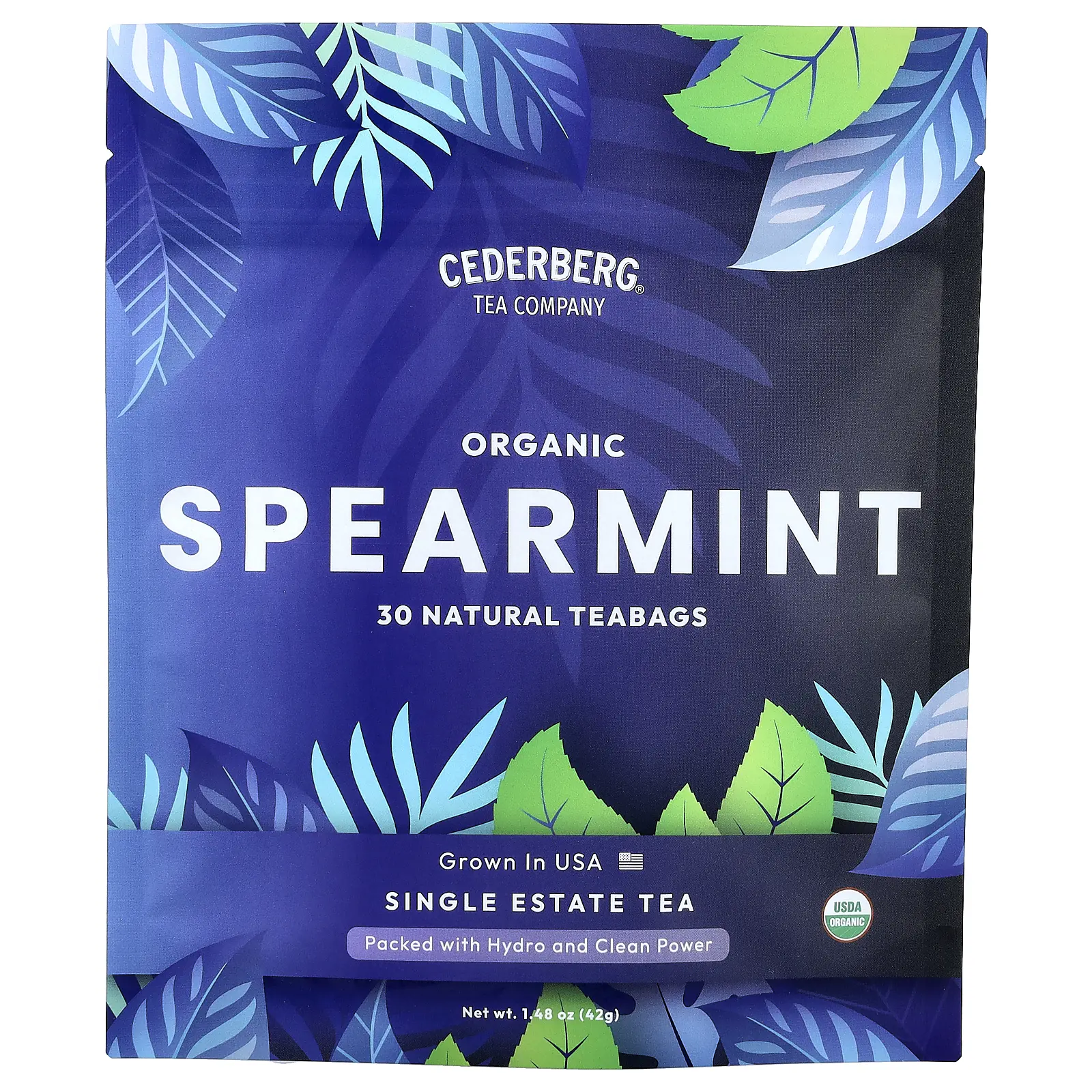 Cederberg Tea Co Single Estate Tea, Organic Spearmint, Caffeine Free, 30 Natural Teabags, 1.48 oz (42 g)