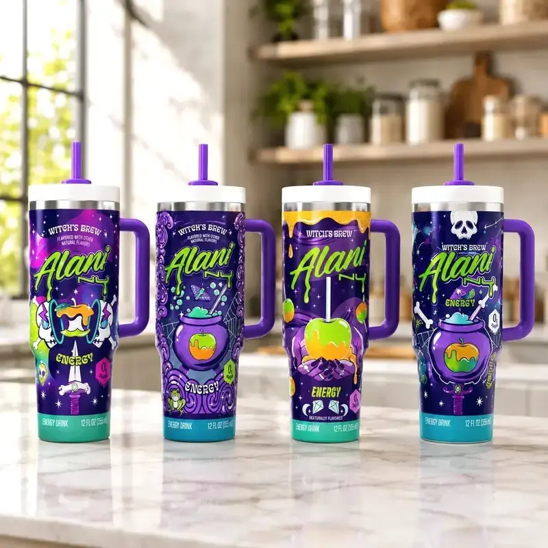 Alani Nu Witches Brew Collections Energy Drink Travel Mug, 40oz 30oz 20oz Tumbler With Handle & Straw, Vacuum Insulated Stainless Steel Cup, Gift For Gift for Energy Drink Fans