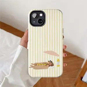 Sausage dog hot dog vacation pattern, durable, shock-absorbing glossy 2-in-1 phone case, suitable for iPhone 17 16 15 14 13 12 11 X, Samsung and other series models, can be given as a holiday gift to friends or home
