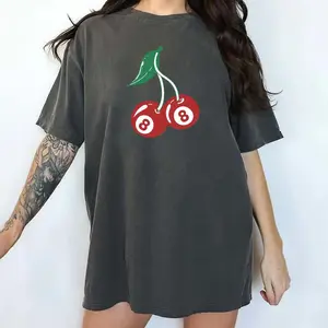 Cherry 8 Ball T-Shirt Vintage, Retro Billiard Lovers Oversized Shirt, Y2k Cherry 90s Graphic Printed Tee, Cherry T-Shirts, Cherry Billiard Tee, Gifts for Women, Comfy Oversized Graphic Tee, Tops For Women, Comfort Cotton Chic Style Womenswear