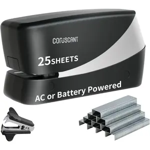 Electric Stapler, Heavy Duty Desktop Stapler, 2000 Staples and 1 Staple Remover Included, No-Jam Automatic, AC or Battery Powered, 25 Sheet Capacity, Professional for Office, Home, School Use