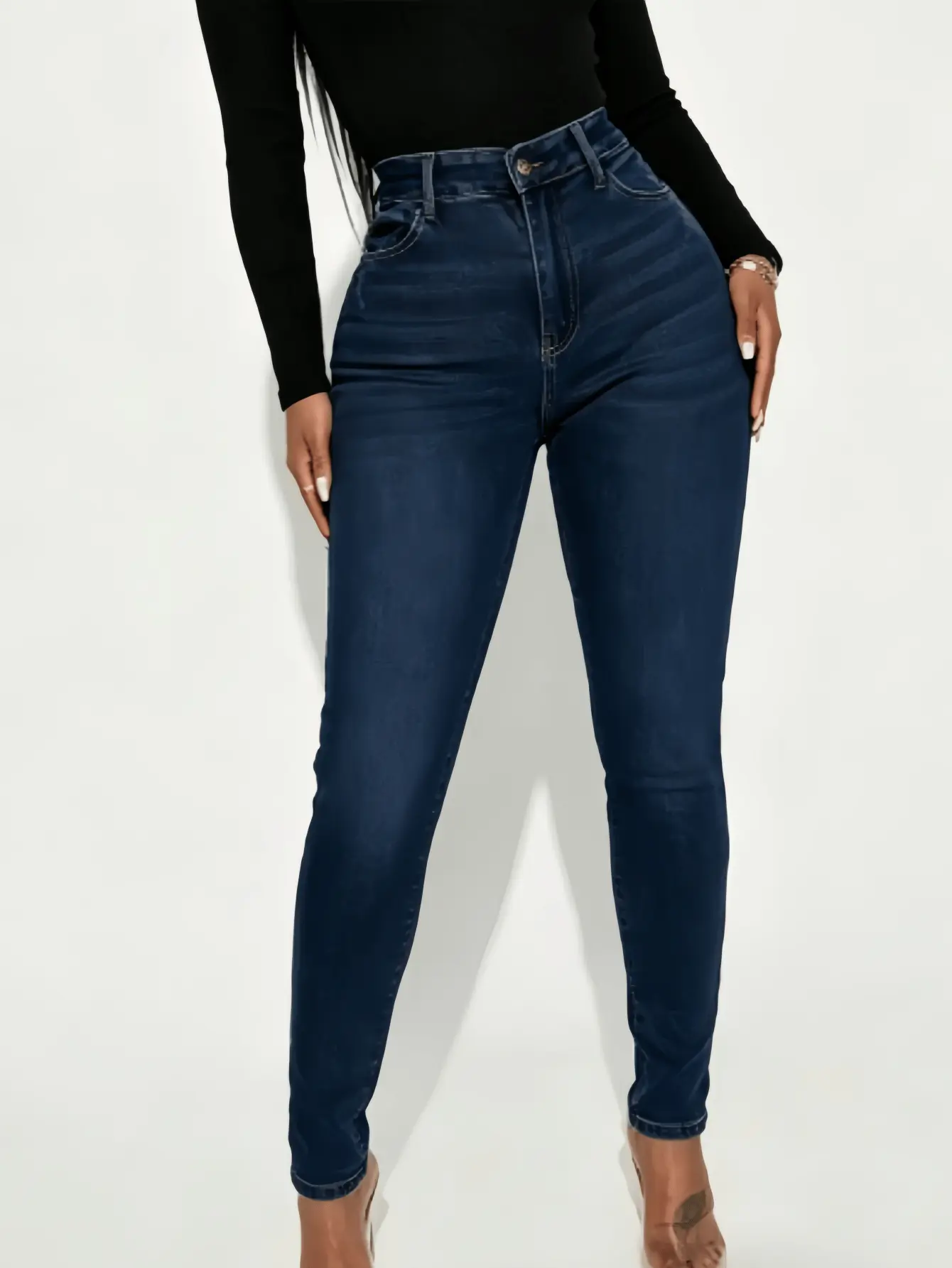 Elegant High Waist Long Skinny Denim Jeans for Women, Womenswear, Versatile Four Seasons Wear, Slimming Fit, Stylish Chic Casual Pants, Trouser, Basic, Denim Skinnies, Wash Jeans WH54 BBL