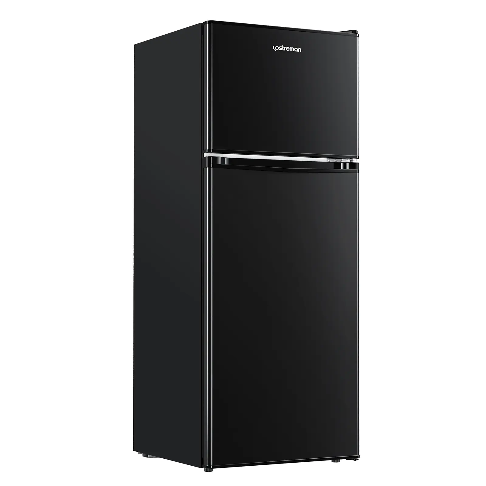 Upstreman Double Door Portable Refrigerator with Freezer, 3.1-4.0 Cu.Ft Stainless Steel, Large Capacity, Adjustable Thermostat, Energy Efficient, Quiet Operation, Mini Fridge, Double-Compartment Mini Fridges