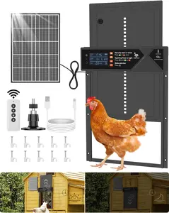 Large Automatic Chicken Coop Door, 4000mAh High Capacity Chicken Coop Door 7W Solar Powered with Timer & Light Sensor, Anti-Pinch Auto-Aluminum Chicken Door with Wire Clip & Remote Control-Black manual setting enclosure