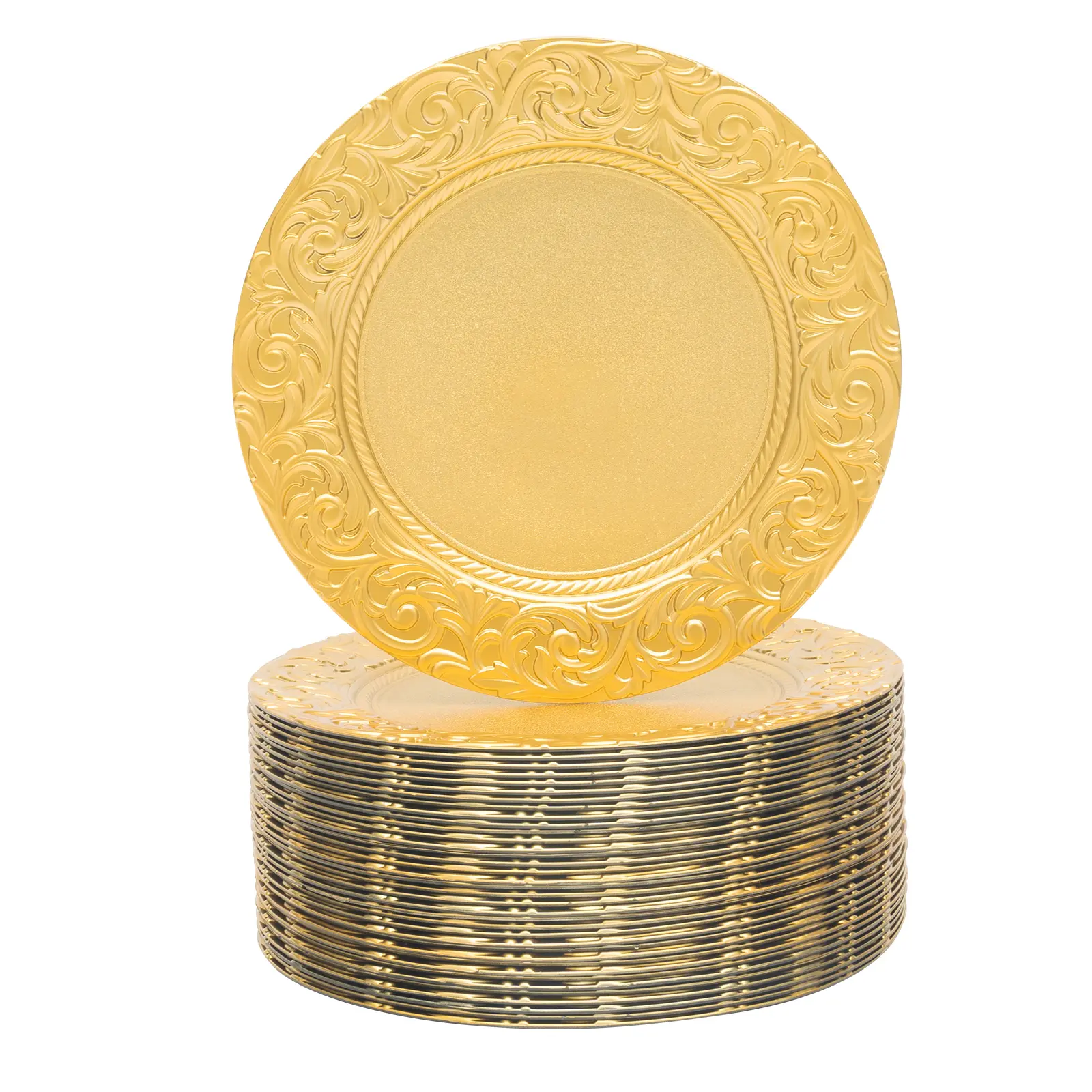 100 PCS/50 PCS Charger Plates 13" Reusable Round Reef Chargers for Dinner Plate Elegant Decorative Chargers Plastic Plate for Wedding Party Event Restaurant Baby Bridal Shower Table Decoration Gold Disposable Dinnerware Set