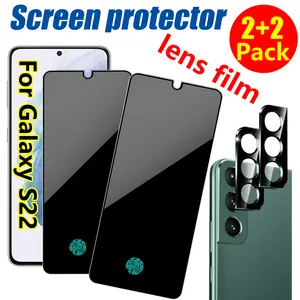 2 Pack For Samsung Galaxy S22 Privacy Screen Protector 6.2 Inch with 2 Pack Camera Lens Protector,9H Hardness Tempered Glass, [Fingerprint Unlock], Anti Scratch, Privacy protection, Case Friendly