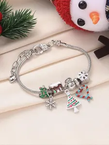 Christmas Themed Charm Bracelet, Cute Snowflake & Tree Design Link Bracelet, Fashionable Jewelry for Women & Girls for Party, Daily Decor, Trendy All-match & Exquisite Jewelry for Birthday Gift, Jewelry Gifts