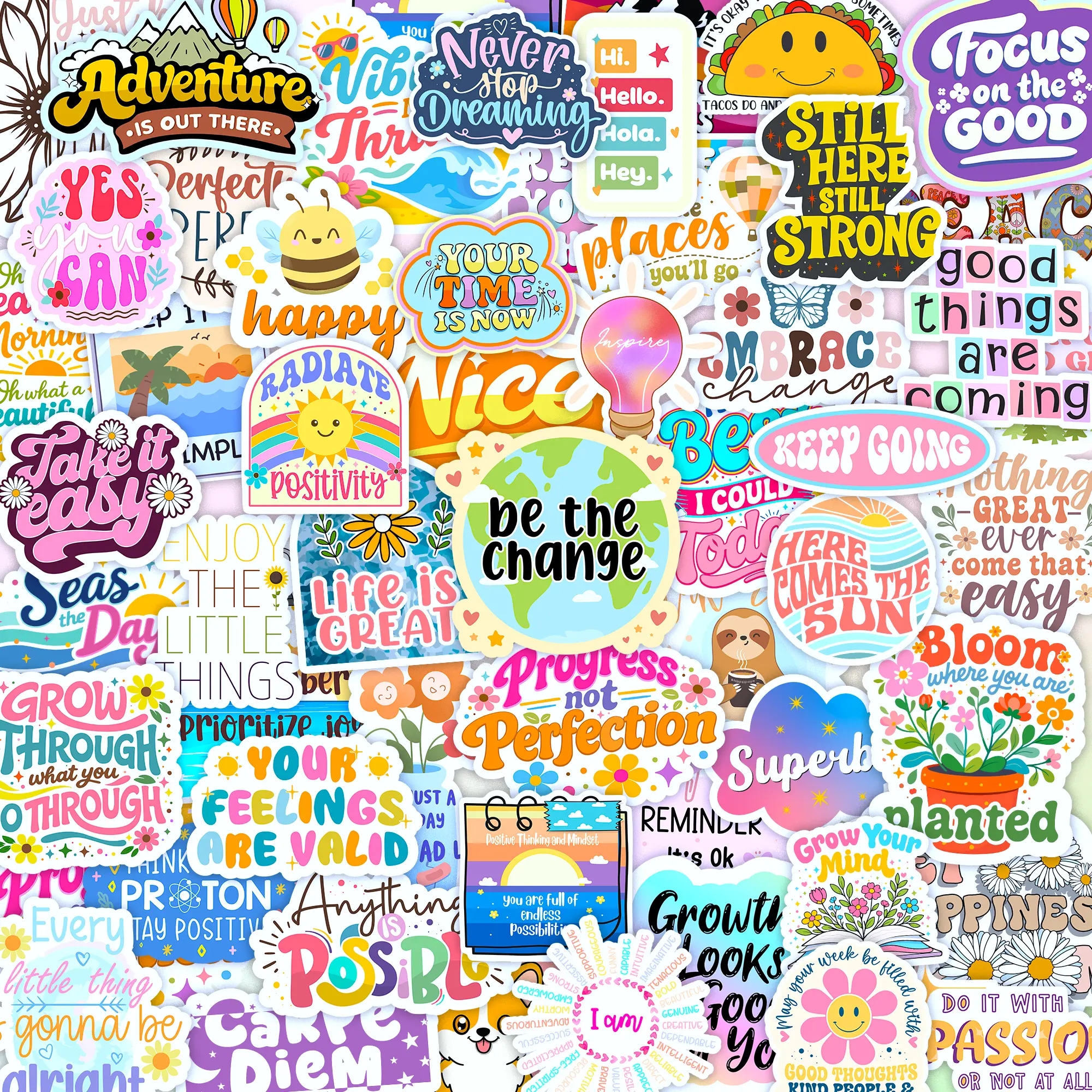 300PCS Affirmation Stickers, Holographic Motivational Sticker Pack, Positive Journal Encouraging Shiny Quotes for Kids, Teachers, Classroom, Waterproof Scrapbook Supplies