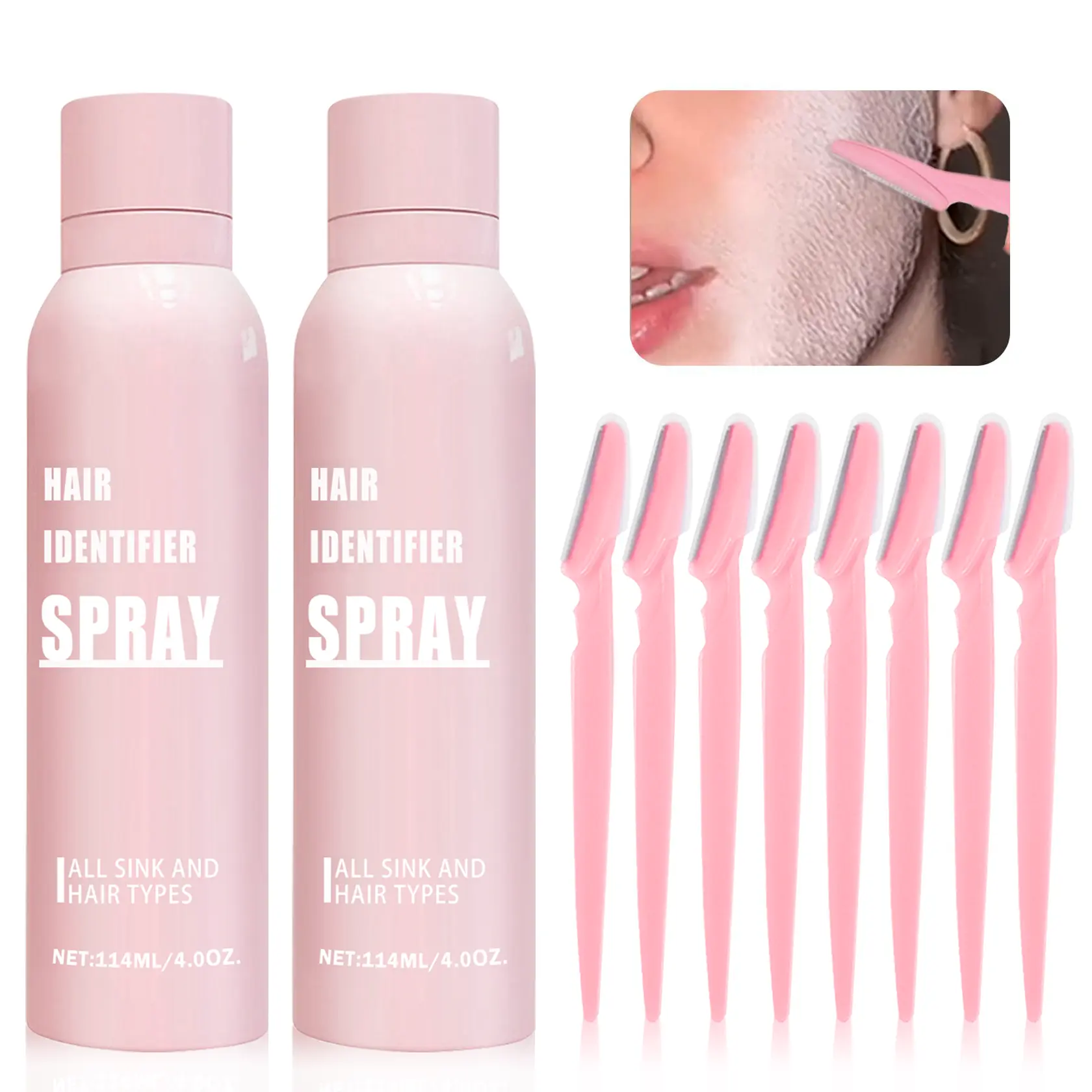 QIUFSSE 2PCS Hair Identifier Spray for Face Shaving, Dermaplaning Spray & Smooth Skin Moisturizer Set