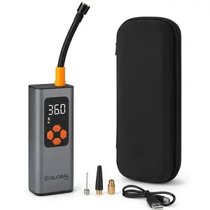 GLOBAL DRT Portable Tire Inflator – 150 PSI Cordless Air Compressor with Digital Pressure Gauge, LED Light, Auto Shut-Off, and Multiple Nozzle Attachments for Car, Motorcycle, Bike, and Equipment