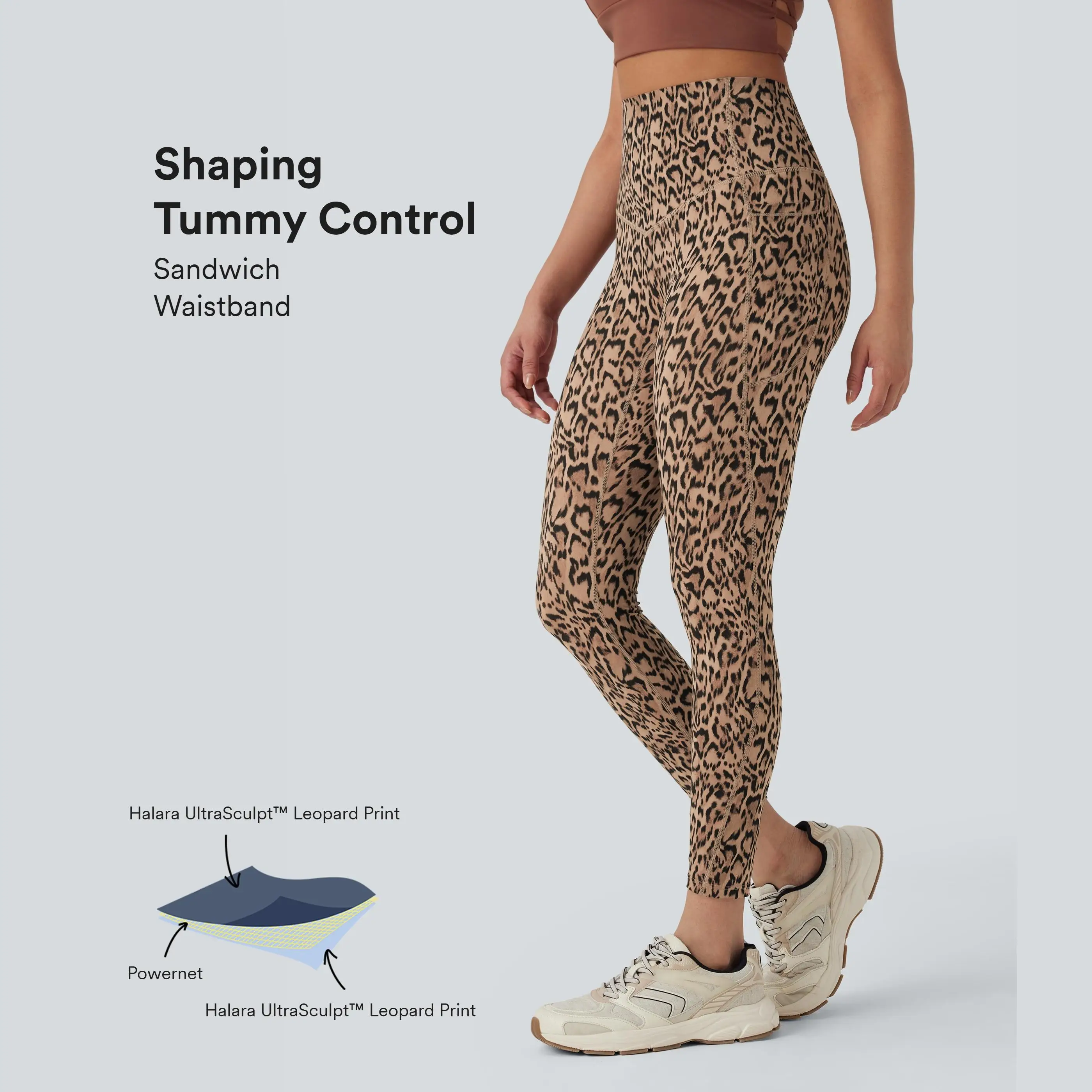 Halara UltraSculpt Leopard Print SoCinched High Waisted Tummy Control Yoga Leggings with Pockets