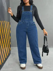 Spring Summer New Plus Size Women's Jumpsuit Washed Blue Loose Comfortable Vacation Daily Wear Denim Bib Pants