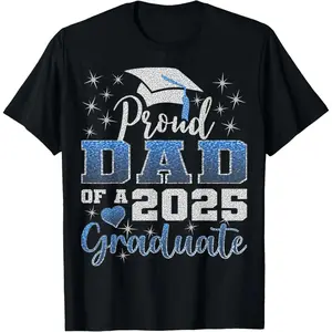 GGOR 100% Cotton Super Proud Dad of 2026 Graduate Awesome Family College T-Shirt