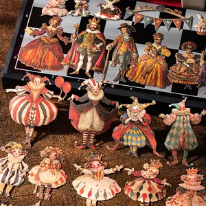 15pcs Carnival Party Circus Scene Hard Card Sticker Pack, Creative Scrapbooking Hand Account Material Decorations, DIY Scrapbook Album Phone Case Diary Calendar Greeting Cards