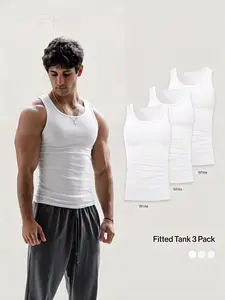 Men's 3-Pack Fitted Muscle Tank Tops: Slim Compression Gym Vests for Fitness & Street Style | Stretchy Fabric, U-Neck Design, Multi-Color Options | Must-Have for TikTok Fashion & Workout Enthusiasts