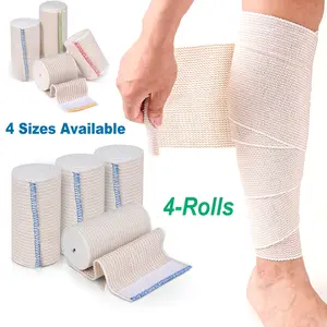 4 Rolls Elastic Bandage Wrap with Self Closure on Both Ends Compression Bandage for Legs, Knees, Ankles, Wrists, Elbows, Shoulders, Boxing Wrap, Athletic Stretchable Bandage Wrap
