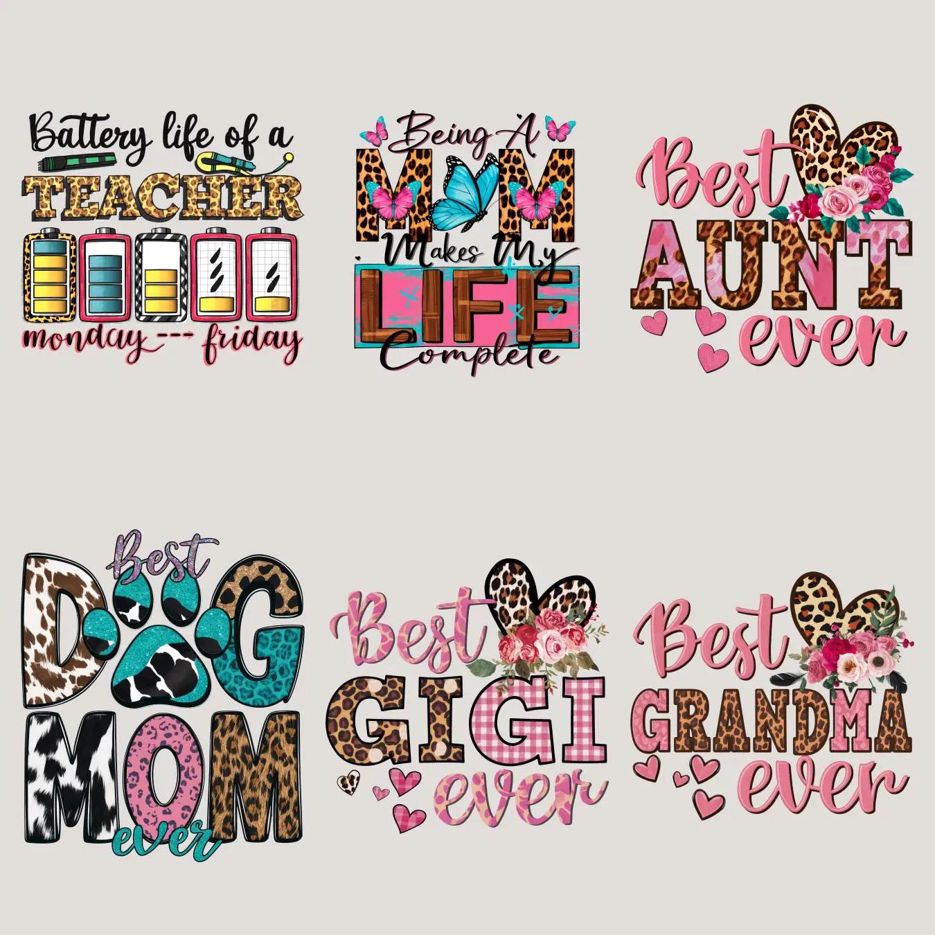6PCS/set Happy Mother's Day Iron On Transfers -For Making T-Shirts,Bags,Hoodie,Throw pillow,Canvas Bag And Fabric Decorations,Washable And Durable Heat Transfer Stickers,