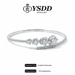 【#508 4-Stars Bangle 】3.8CT Luxury Bangle 6“-8” vvs Synthetic Moissanite Bracelet in 925 Sterling Silver Daily Wear Classic