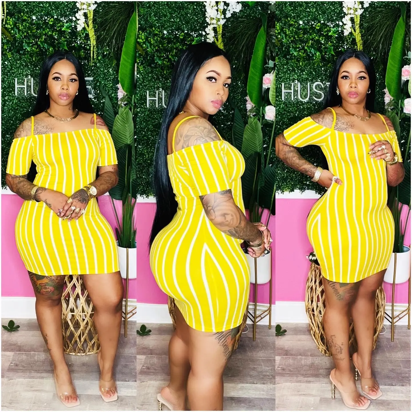 Women's Off-Shoulder Pull-On Cute Candy Land Design Casual Pencil Dress