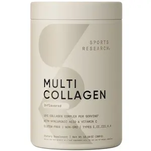 Sports Research Multi Collagen Protein Powder (Type I, II, III, V, X) with Hyaluronic Acid + Vitamin C - 5 Types of Food Based Collagen - 30 Servings - Unflavored - 10.6 oz