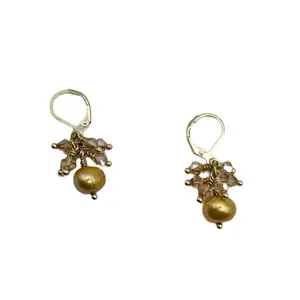Gold Filled Freshwater Pearl & Amber Cluster Earrings | Handmade Dainty Drop Earrings