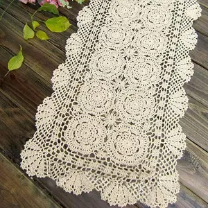 Lace Table Runner Rectangular Table Cover Cloth Handmade Crochet Floral Placemats 100% Cotton (Floral Beige, 15x28 In)