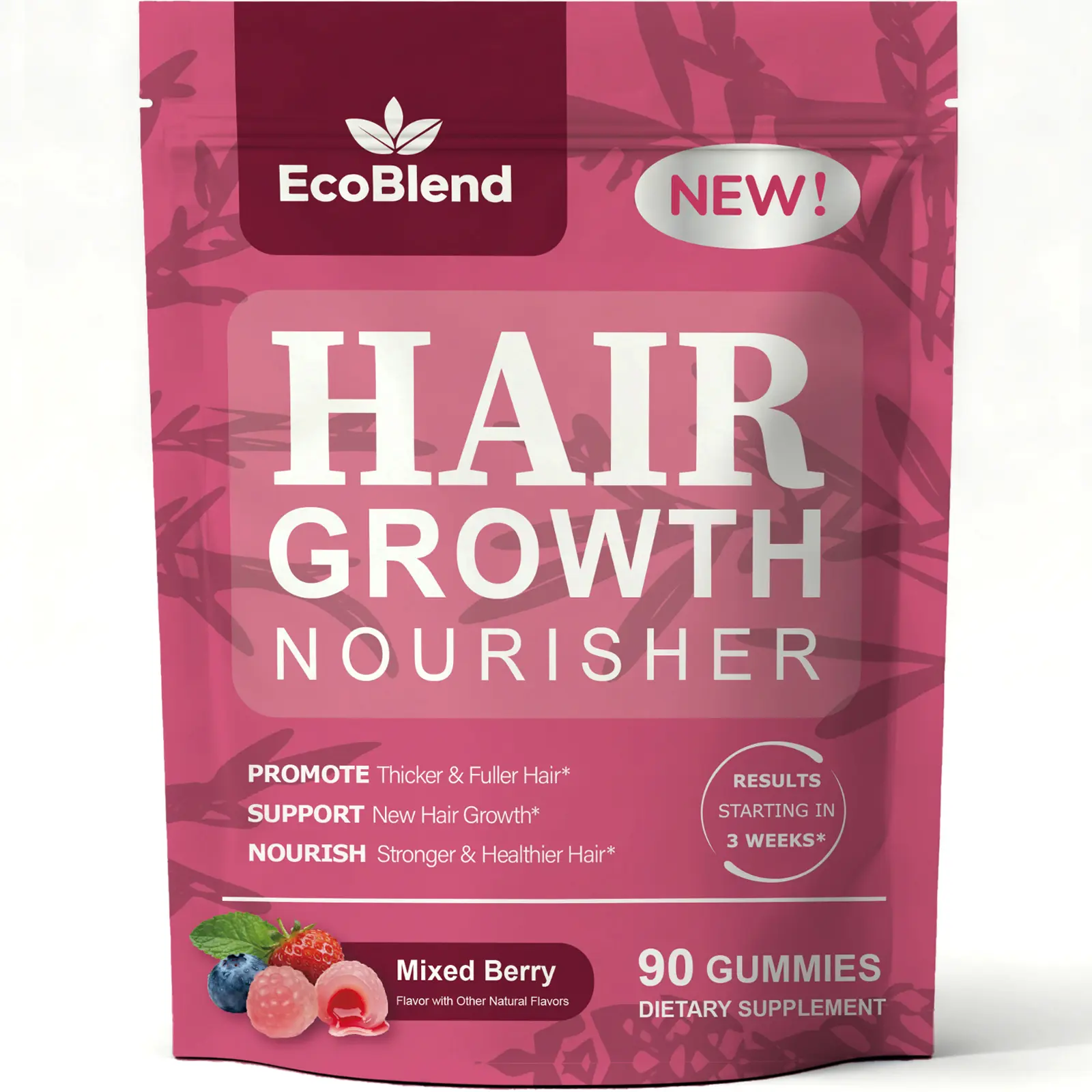 EcoBlend Hair Growth Gummies Women Vitamins—excellerator Nourish Hair and Nail Promote Fuller Locks with a Natural, Gentle Formula—Filled Gummies—Mixed Berry Flavor—90 Count (45-Day Supply), The Gummy For Hair, Hair & Nail Boost