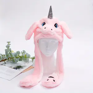 Women's Cute Cartoon Rainbow Unicorn Plush Hat with Fluffy Ears and Horns, Winter Warm Adjustable Drawstring Knit Cap, Soft Fleece Lining