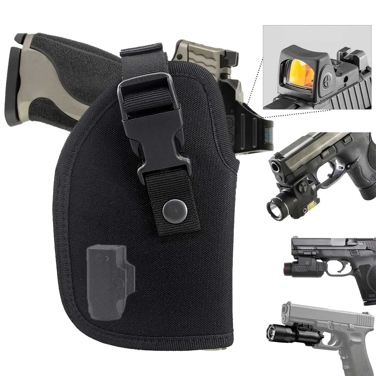 Molle Belt Holster, Optic-Ready Universal Outside Waistband Holster Compatible with Medium-Full Size Handguns with Laser Light Mount (Hunting & Outdoor Gun Accessory)