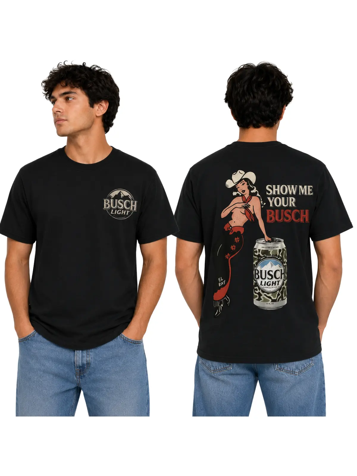 Busch Light T-Shirt, Busch Light Show Me Your Busch Pinup Graphic Tee, Funny Vintage Retro Beer Design Shirt, Black Summer Apparel, Perfect Gift For Men and Women