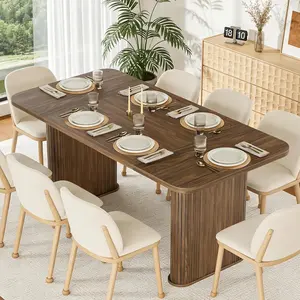 Dining Table for 6-8 People, 62 Inch Modern Long Kitchen Dining Table with Large Tabletop & Wood Pedestal Base,Sturdy Rectangular Dinner Table for Dining Room, Kitchen, Not Including Chairs