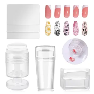 6PCS French Tip Nail Stamp Art Kit Clear Silicone Nail Jelly Stamper With Scrapers Polish French Manicure Stamping Set For Women DIY Artists Salon