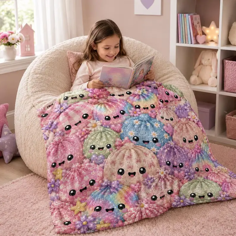 Cozy Dumpling Blanket, Kawaii Plush Throw Blanket, Cute Kids Room Decor, Gift for Girls