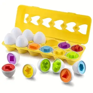 12pcs Montessori Color Matching & Shape Sorting Eggs Toy Set for Toddlers Fine Motor Skill Development Halloween Kids Gifts PlayKitchen Accessories Colorful Block Set