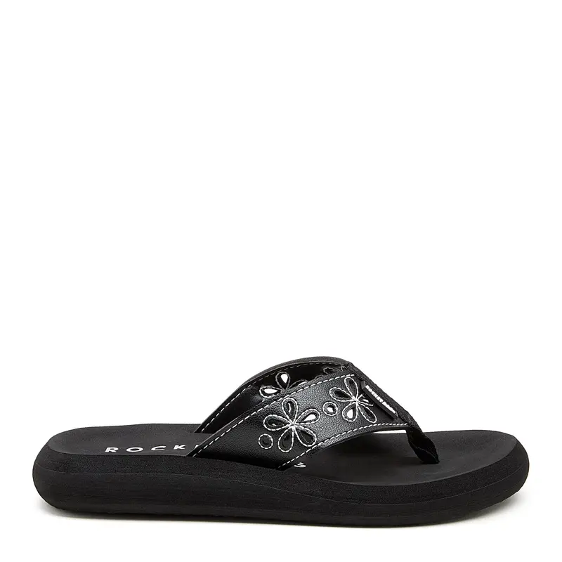 Rocket Dog Women's Sunset Black Stitch Flip Flop Slides - Platform, Open Toe, Minimalist Casual Sandals Women, Black-Strap Shoes Free of Di(2-ethylhexyl)phthalate (DEHP) & Diisononyl Phthalate (DINP)