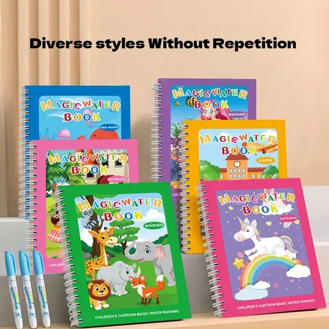 Reusable Water Coloring Book for Toddlers Ages 2+, Bold Mess-Free Coloring Supplies with Water Pen, Portable Educational Creative Play Toy, Travel/Christmas Gift for Grandkids, Sohochic