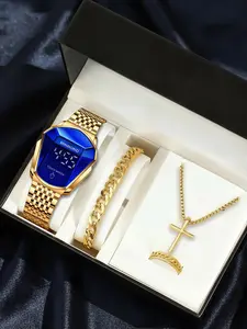 4-piece men's Valentine's Day exclusive watch comes with a bracelet, accessory gift box, steel strap material, versatile business style, waterproof quartz watch, Exquisite Watch Set