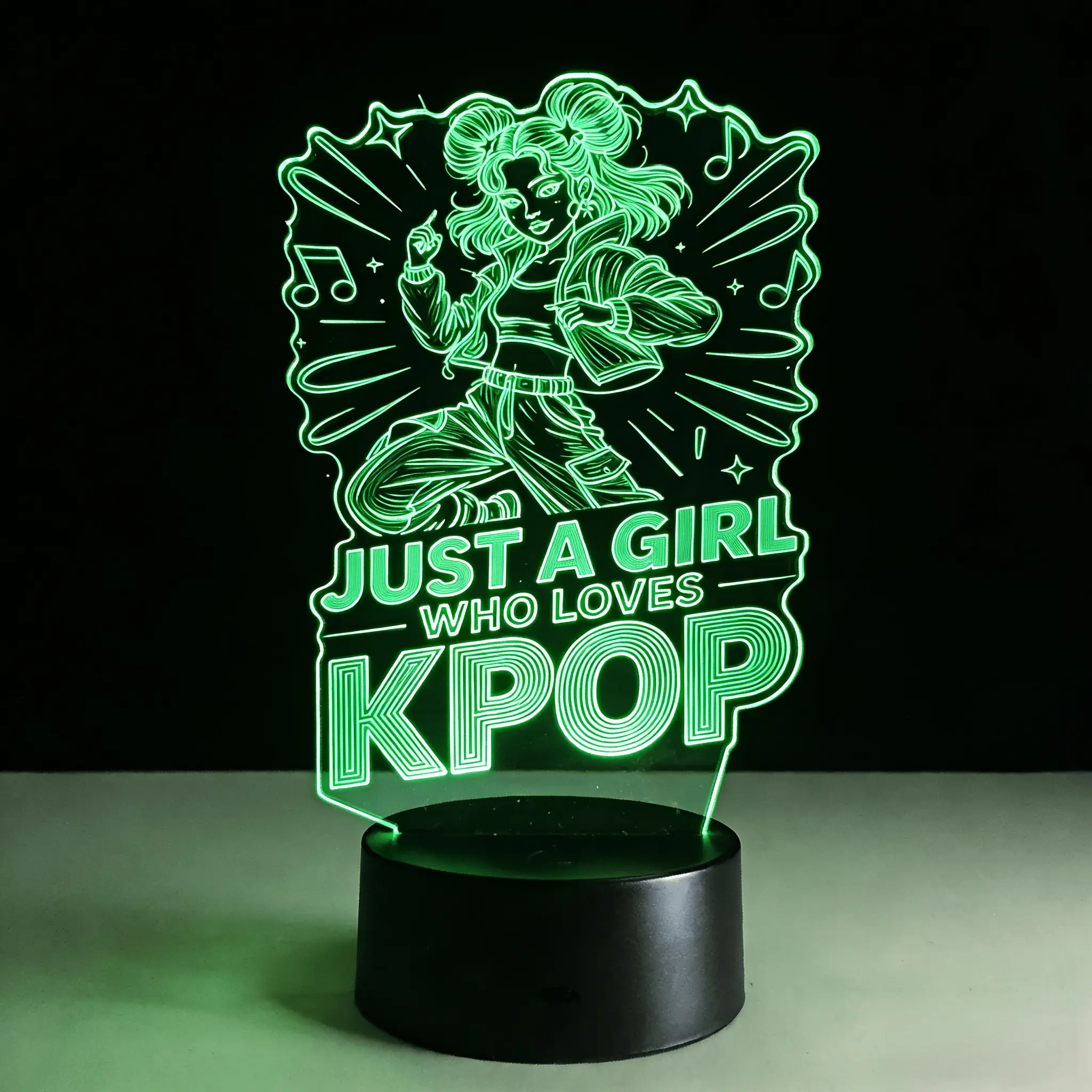 "Just a Girl Who Loves K-POP" Themed Acrylic Night Light - Neon-Style K-POP Fan Decor with Dance Girl Design for Bedrooms, Desks, Hangout Spots & Modern Living Areas
