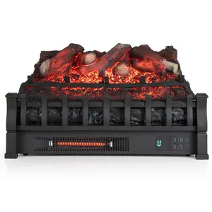 COSTWAY - Infrared Quartz Electric Fireplace with Adjustable 3D Flame Colors and Overheat Protection-Black