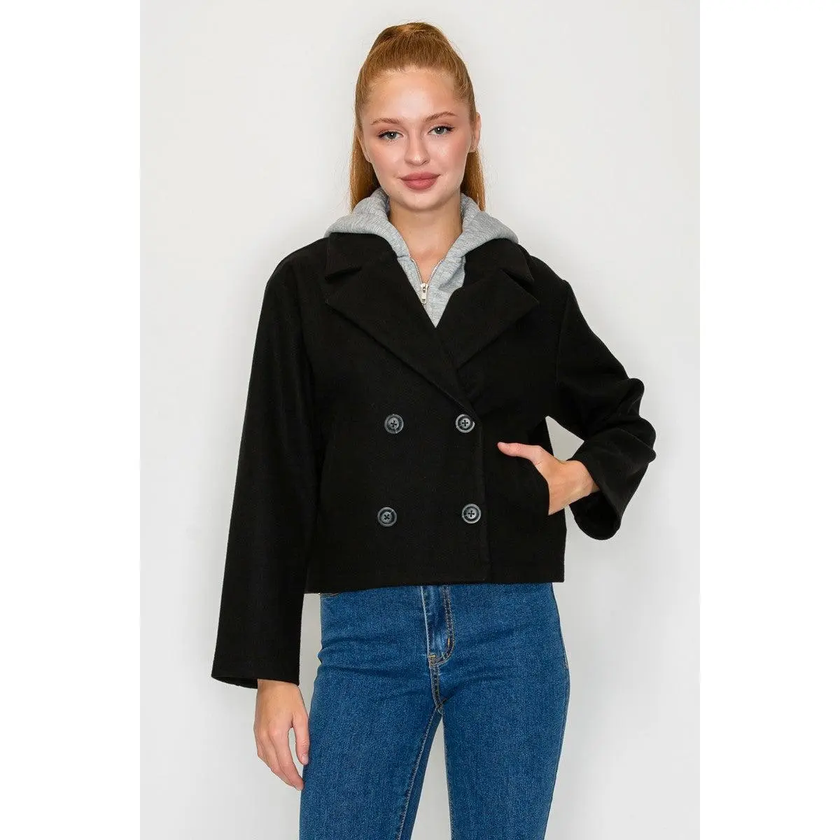 Hooded Button Blazer Jacket