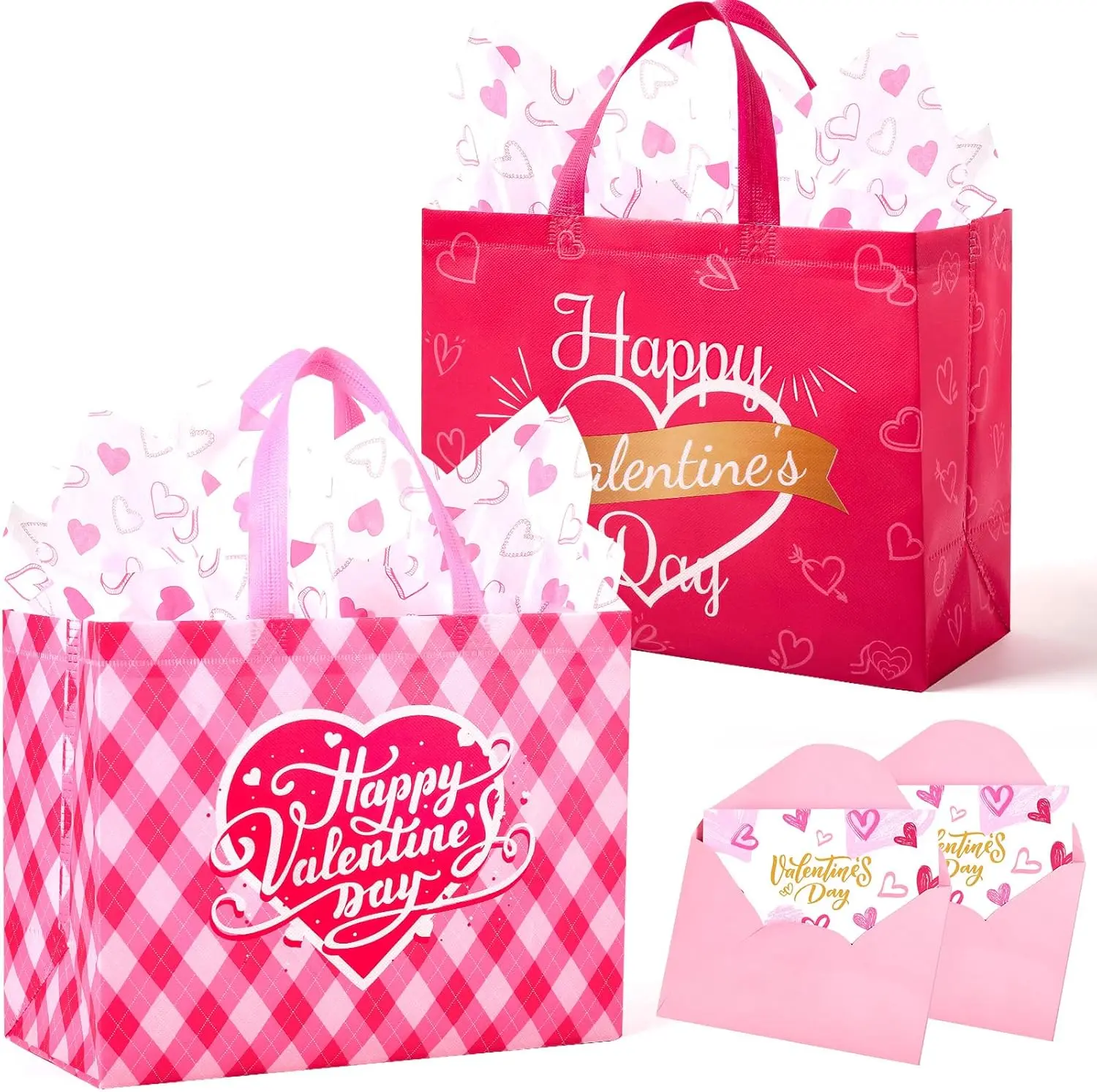 Valentine’s Day Gift Bags with Tissue Paper – Large Reusable Heart Gift Bags with Handles for Valentines Gifts, Party Favors, Anniversary & Classroom Treat Bags