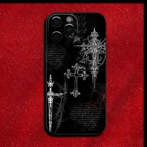 Gothic Cyber Sigil Cross Phone Case for iPhone 17 Air 16 15 14 13 12 11 Pro Max Plus Soft Silicone Back Cover