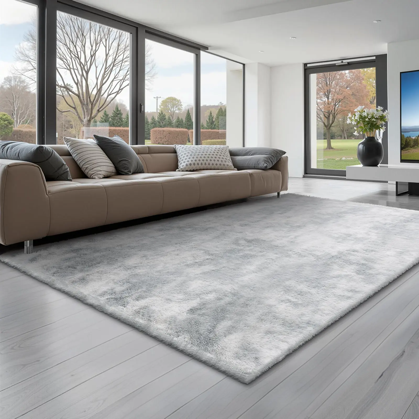 【SummerFinds】VEVOR Indoor Plush Area Rugs, 6 x 9 ft Soft Plush Carpet, Furry Shag Area Rugs for Living Room, Bedroom, Modern Home Decor Aesthetic Long-Pile Rug, Non-Shedding, Slip-Resistant, Tie-Dye Light Gray