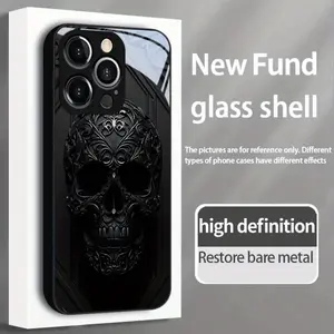 Fashionable Dark Skull Art Tempered Glass Phone Case,Suitable for iPhone iPhone 17 16 15 14 13 12 11 PRO MAX PLUS,AIR ,Offering Protection Against Drops and Scratches. Perfect Holiday Gift for Friends and Family