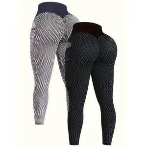 Set of 2 High-Rise Yoga Pants with Pocket - Smooth, Enhancing, And Stretchy - Women'S Workout Gear