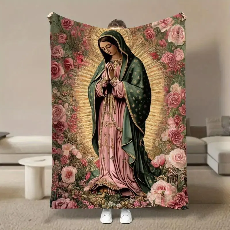 Our Lady of Guadalupe Guadalupe Virgin Religion Christian Flannel Blanket  Soft Funny Throw Blanket Cozy Lightweight Plush Portable Cover Blanket For Sofa,Warm Gift For Birthday,Christmas,Multiple Blankets