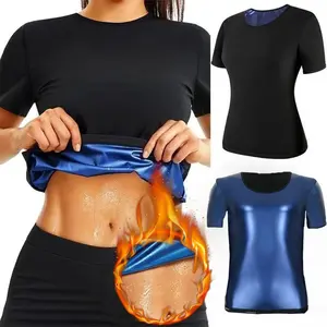 Women's Waist Trainer Athletic Tee Short Sleeve Compression Sauna Suit Sweat Body Shaper Workout Gym Thermal Shirt