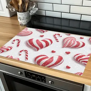 Christmas Theme Striped Candy Heart Oven Pad, Non-Slip Heat Resistant Kitchen Mat, Festive Decorative Kitchen Accessories