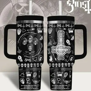 Ghost Band 40oz Skull Tumbler With Handle – Dark Rock Style Music Fan Cup