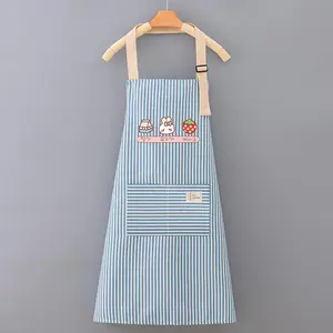 Cute Cartoon Pattern Apron, Stripe Design Breathable Cooking Apron with Pocket, Kitchen Cooking & Cleaning Apron, Household Kitchen Apron, Kitchen Cooking Aprons, Apron with Pockets